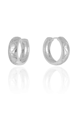 Brinco Argola Click Detalhada 2.3 cm Ródio Branco