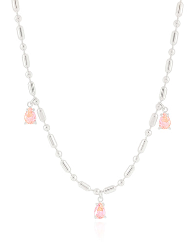 Colar Gomos Gotas Safira Rosa 3 mm Ródio Branco - 40 cm