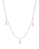 Gargantilha Gomos Gotas Safira Rosa Ródio Branco - 40 cm