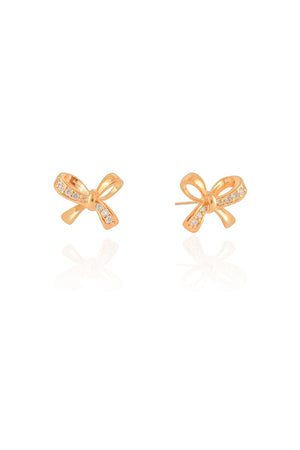Brinco Laço Cravejado Cristal 1.2 cm Banhado a Ouro 18K