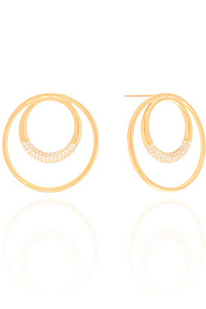 Brinco Argola Frontal Dupla Cravejada Cristal 2.9 cm Banhado a Ouro 18K