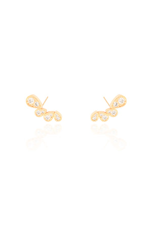 Ear Cuff Gotas Cravejadas Cristal Banhado a Ouro 18K