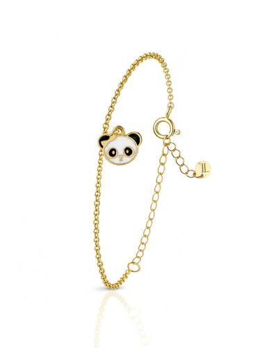 Pulseira Infantil Panda Esmaltado Branco Detalhes Preto