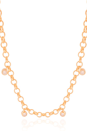 Gargantilha Elos Portugueses Pontos de Luz Cristal Banhado a Ouro 18K - 45 cm