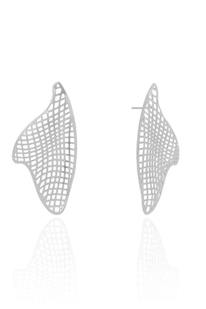 Brinco Orgânico Tela 4.3 cm Ródio Branco