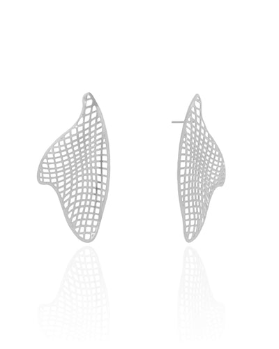 Brinco Orgânico Tela 4,3 cm Ródio Branco