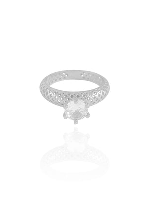 Anel Vazado Ponto de Luz Cristal Tamanho 18 Ródio Branco