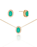 Conjunto Gargantilha Pingente e Brinco Oval Turmalina com Borda Cristal