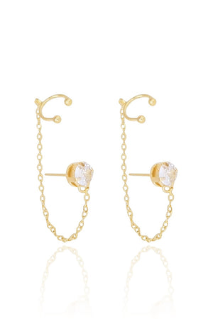 Ear Line Piercing Ponto de Luz Cristal Unilateral  Banhado a Ouro 18K