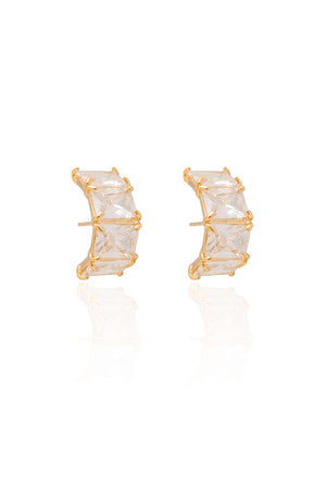 Ear Hook Retângulos Cravejado Cristal Banhado a Ouro 18K