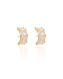 Ear Hook Retângulos Cravejado Cristal Banhado a Ouro 18K