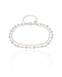 Pulseira Dupla Elos Pérolas Ródio Branco