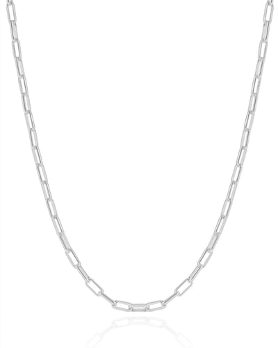 Colar Elos Lisos 3 mm Ródio Branco - 45 cm