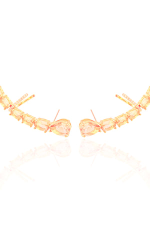 Ear Cuff Pontos de Luz Ovais Morganita Cravejado Cristal Banhado a Ouro 18K