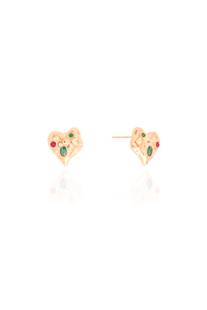 Brinco Coração Zircônia Colorida Banhado a Ouro 18K