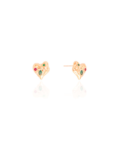 Brinco Coração Zircônia Colorida Banhado a Ouro 18K