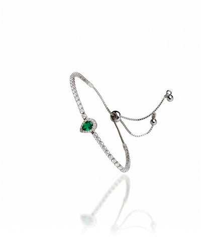 Pulseira Tennis Riviera Cristal Ajustável com Pingente Gota Verde Esmeralda Cravejada Cristal