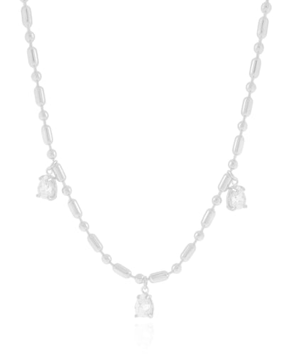 Colar Gomos Gotas Cristal 3 mm Ródio Branco - 40 cm