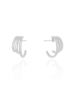 Brinco Meia Argola Filetes Lisos 1.8 cm Ródio Branco