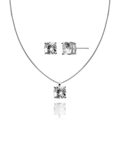 Conjunto Ponto de Luz Quadrado Cristal Veneziana e Brincos