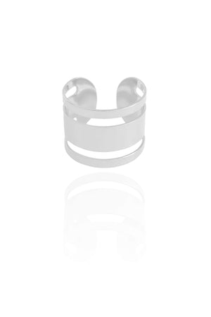 Anel Ajustável Vazado Liso Tamanho M Ródio Branco