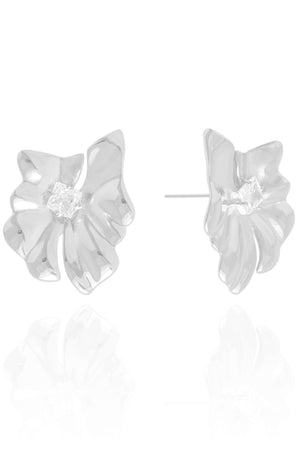 Brinco Flor Detalhada Carré Cristal Ródio Branco