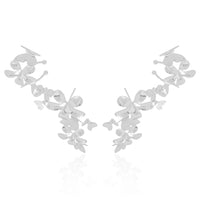 Ear Cuff Flores e Borboletas Ródio Branco