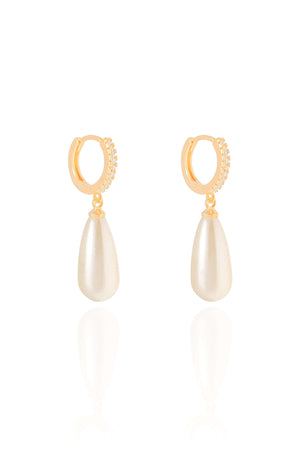 Brinco Argola Cravejada com Pérola Gota Banhado a Ouro 18K