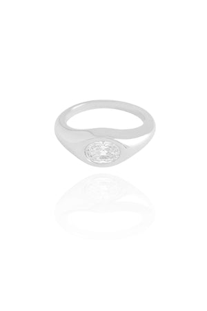 Anel Zirconia Oval Tamanho 13 Ródio Branco