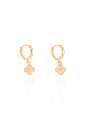 Brinco Argola Click Flor Cravejada Cristal 2.2 cm Banhado a Ouro 18K