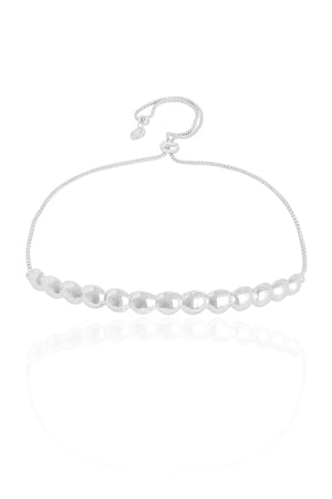 Pulseira Bolas Achatadas com Fecho Gravata Ródio Branco