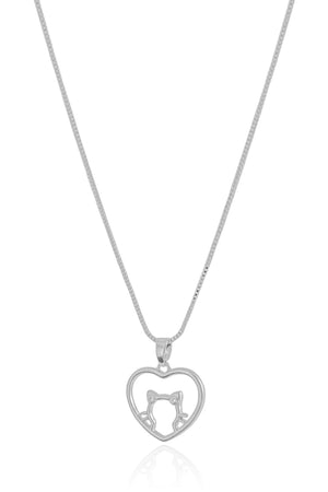 Gargantilha Veneziana Coração Gato Pontos de Luz Cristal Ródio Branco - 45 cm