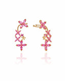 Brinco Ear Cuff Flores Navete Fucsia Rosa Pino e Encaixe