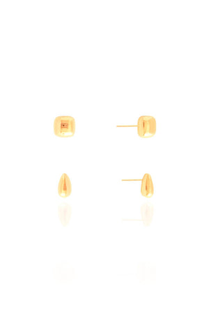 Brinco Duplo Quadrado e Gota Lisa