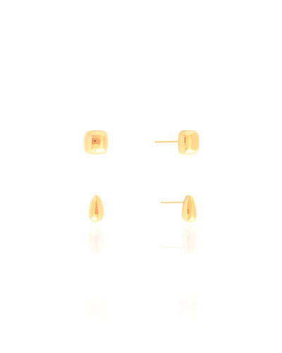 Brinco Duplo Quadrado e Gota Lisa