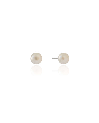 Brinco Pérola Achatada 8 mm Ródio Branco
