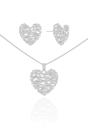 Conjunto Coração Galhos Ródio Branco