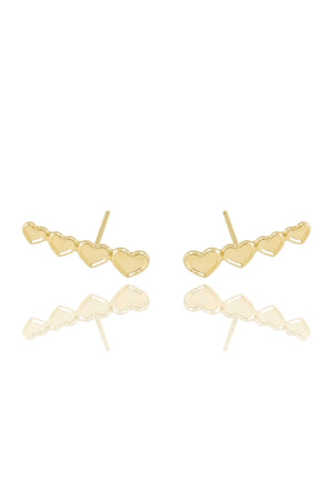 Ear Cuff Quatro Corações Detalhes Banhado a Ouro 18K