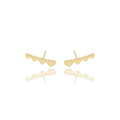 Ear Cuff Quatro Corações Detalhes Banhado a Ouro 18K