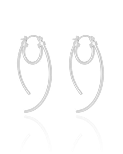 Brinco Argola Fecho Italiano Dois Filetes Lisos 2,8 cm Ródio Branco