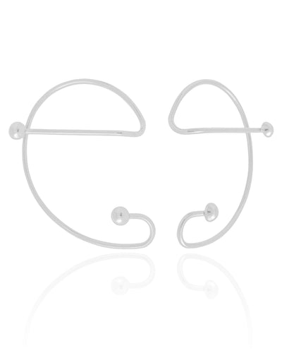 Brinco Ear Cuff Fio Bolas Ródio Branco