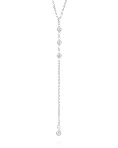 Colar Back Necklace Elos Pontos de Luz Cristal Ródio Branco - 60 cm