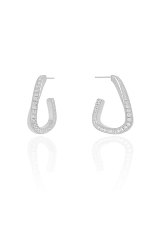 Brinco Argola Torcida Cravejada Cristal 2.3 cm Ródio Branco