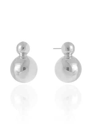 Brinco Bola Dupla Lisa ABS 2.9 cm Ródio Branco