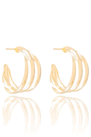 Brinco Argola Três Filetes Lisos 2.2 cm Banhado a Ouro 18K