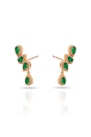 Ear Cuff Esmeralda Cravejado Cristal com Gota Pendente