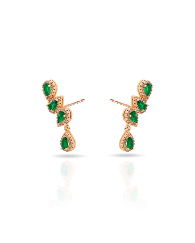 Ear Cuff Esmeralda Cravejado Cristal com Gota Pendente