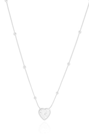 Gargantilha Veneziana Bolinhas Coração Cristal Ródio Branco - 45 cm