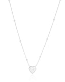 Gargantilha Veneziana Bolinhas Coração Cristal Ródio Branco - 45 cm