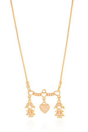 Gargantilha Corações Filho Meninas Cristal Banhado a Ouro 18K - 45 cm